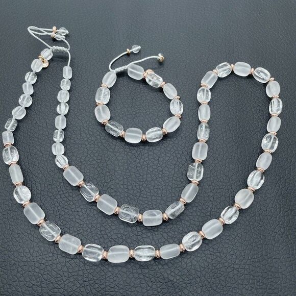 QVC Lola Rose Islington Clear Rock Crystal Necklace & Bracelet Set Adjustable - Picture 2 of 10